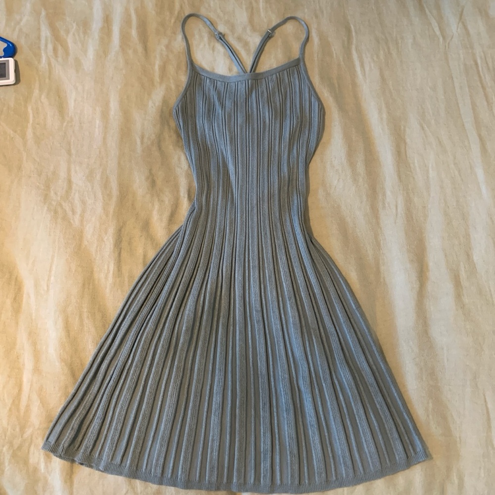 Elegant Blue Ribbed Dress